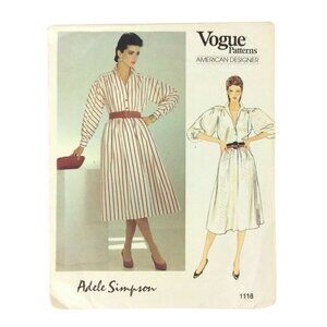 Vogue 1118 Adele Simpson Womens Dress Sewing Pattern Size 8-10-12 Uncut 80s